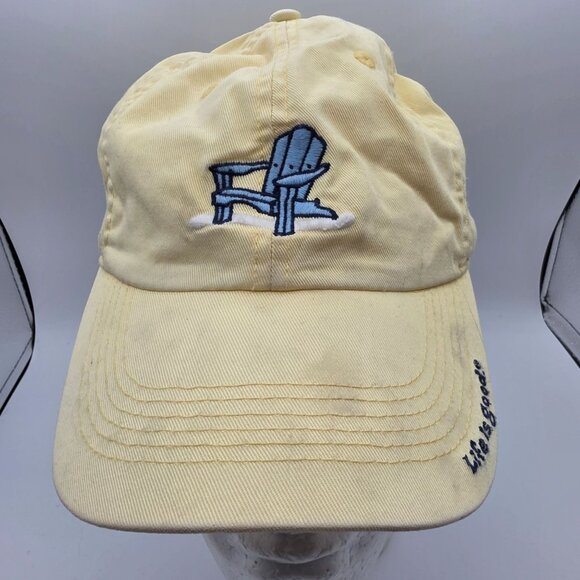 Life Is Good Yellow Baseball Cap Hat Adirondack Chair Design Adjustable Beach - Picture 1 of 9